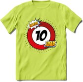 10 Jaar Hoera Verkeersbord T-Shirt | Grappig Verjaardag Cadeau | Dames - Heren | - Groen - S