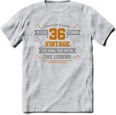 36 Jaar Legend T-Shirt | Goud - Zilver | Grappig Verjaardag Cadeau | Dames - Heren | - Licht Grijs - Gemaleerd - L
