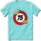 75 Jaar Hoera Verkeersbord T-Shirt | Grappig Verjaardag Cadeau | Dames - Heren | - Licht Blauw - M