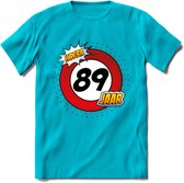 89 Jaar Hoera Verkeersbord T-Shirt | Grappig Verjaardag Cadeau | Dames - Heren | - Blauw - XL