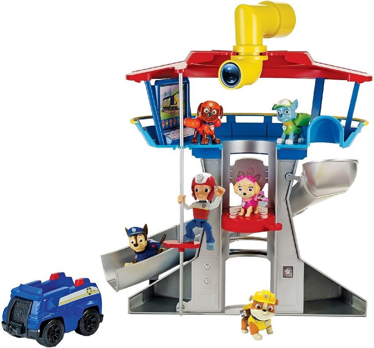PAW Patrol - Vergelijk Prijzen Uitkijktoren-Speelset Met 2 Chase Actiefiguren De Politieauto Van Chase En Accessoires Media 1