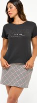 LOLALIZA T-shirt met korte mouwen en tekst - Donker Grijs - Maat XS
