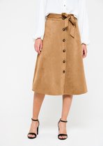 LOLALIZA Midi rok met ceintuur en knopen - Camel - Maat 48