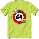 64 Jaar Hoera Verkeersbord T-Shirt | Grappig Verjaardag Cadeau | Dames - Heren | - Groen - XL