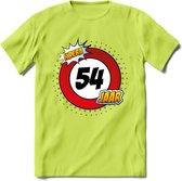 54 Jaar Hoera Verkeersbord T-Shirt | Grappig Verjaardag Cadeau | Dames - Heren | - Groen - L