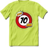 70 Jaar Hoera Verkeersbord T-Shirt | Grappig Verjaardag Cadeau | Dames - Heren | - Groen - L