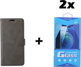 Samsung Galaxy A22 4G Telefoonhoesje - Bookcase - Ruimte voor 3 pasjes - Kunstleer - met 2x Tempered Screenprotector - SAFRANT1 - Grijs