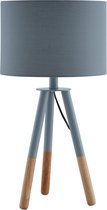Tafellamp met houten frame en grijs / natuurlijke stoffen tint
