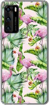 Telefoonhoesje Geschikt voor Huawei P40 hoesje - Flamingo - Planten - Patronen - Siliconen Telefoonhoesje