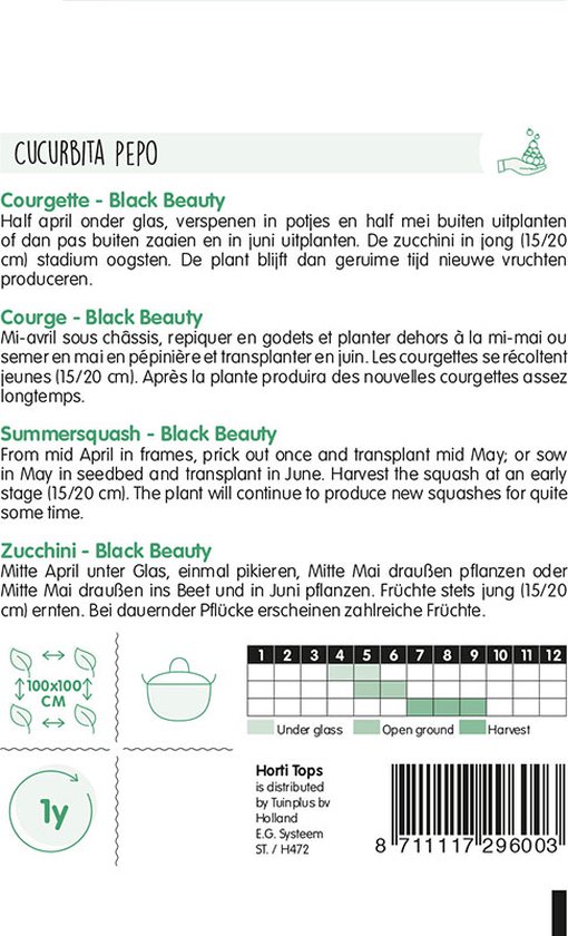 Hortitops Zaden - Courgette Black Beauty - Verte De Milan - Hortitops