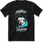 Cool People Do Fishing - Vissen T-Shirt | Blauw | Grappig Verjaardag Vis Hobby Cadeau Shirt | Dames - Heren - Unisex | Tshirt Hengelsport Kleding Kado - Zwart - XL