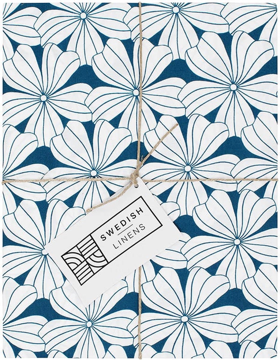 Swedish Linens - Kussensloop Flowers (50x75 cm) - Kussenslopen - Maroccan Blue