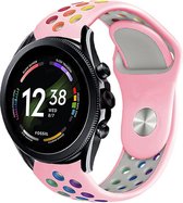 Strap-it Siliconen sport bandje - geschikt voor Fossil Gen 6 44mm / Gen 5 / Gen 5e 44mm - roze/kleurrijk