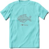 I Love Fishing - Vissen T-Shirt | Grijs | Grappig Verjaardag Vis Hobby Cadeau Shirt | Dames - Heren - Unisex | Tshirt Hengelsport Kleding Kado - Licht Blauw - S