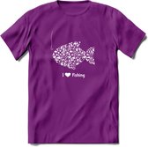 I Love Fishing - Vissen T-Shirt | Wit | Grappig Verjaardag Vis Hobby Cadeau Shirt | Dames - Heren - Unisex | Tshirt Hengelsport Kleding Kado - Paars - XL