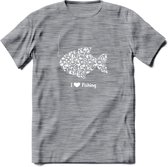 I Love Fishing - Vissen T-Shirt | Wit | Grappig Verjaardag Vis Hobby Cadeau Shirt | Dames - Heren - Unisex | Tshirt Hengelsport Kleding Kado - Donker Grijs - Gemaleerd - S