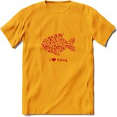 I Love Fishing - Vissen T-Shirt | Rood | Grappig Verjaardag Vis Hobby Cadeau Shirt | Dames - Heren - Unisex | Tshirt Hengelsport Kleding Kado - Geel - S