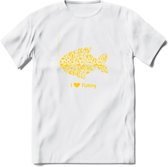 I Love Fishing - Vissen T-Shirt | Geel | Grappig Verjaardag Vis Hobby Cadeau Shirt | Dames - Heren - Unisex | Tshirt Hengelsport Kleding Kado - Wit - XXL