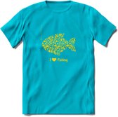 I Love Fishing - Vissen T-Shirt | Geel | Grappig Verjaardag Vis Hobby Cadeau Shirt | Dames - Heren - Unisex | Tshirt Hengelsport Kleding Kado - Blauw - XL