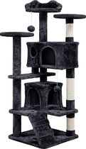 Yaheetech Krabpaal klimboom stabiele kattenkrabpaal 138 cm kattenboom met 2 knuffelholten pluche speelboom, zwart