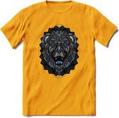 Leeuw - Dieren Mandala T-Shirt | Blauw | Grappig Verjaardag Zentangle Dierenkop Cadeau Shirt | Dames - Heren - Unisex | Wildlife Tshirt Kleding Kado | - Geel - L