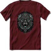 Leeuw - Dieren Mandala T-Shirt | Aqua | Grappig Verjaardag Zentangle Dierenkop Cadeau Shirt | Dames - Heren - Unisex | Wildlife Tshirt Kleding Kado | - Burgundy - L