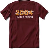 2004 Limited Edition T-Shirt | Goud - Zilver | Grappig Verjaardag en Feest Cadeau Shirt | Dames - Heren - Unisex | Tshirt Kleding Kado | - Burgundy - S