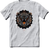 Beer - Dieren Mandala T-Shirt | Oranje | Grappig Verjaardag Zentangle Dierenkop Cadeau Shirt | Dames - Heren - Unisex | Wildlife Tshirt Kleding Kado | - Licht Grijs - Gemaleerd - 3