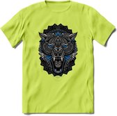 Wolf - Dieren Mandala T-Shirt | Blauw | Grappig Verjaardag Zentangle Dierenkop Cadeau Shirt | Dames - Heren - Unisex | Wildlife Tshirt Kleding Kado | - Groen - XXL
