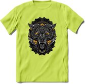 Wolf - Dieren Mandala T-Shirt | Geel | Grappig Verjaardag Zentangle Dierenkop Cadeau Shirt | Dames - Heren - Unisex | Wildlife Tshirt Kleding Kado | - Groen - L