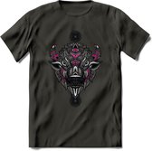 Bizon - Dieren Mandala T-Shirt | Roze | Grappig Verjaardag Zentangle Dierenkop Cadeau Shirt | Dames - Heren - Unisex | Wildlife Tshirt Kleding Kado | - Donker Grijs - S