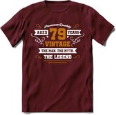 79 Jaar Legend T-Shirt | Goud - Wit | Grappig Verjaardag en Feest Cadeau Shirt | Dames - Heren - Unisex | Tshirt Kleding Kado | - Burgundy - XXL
