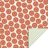 Cadeaupapier - Smiley Faded Red - Stripe Pistache - 70x300 cm
