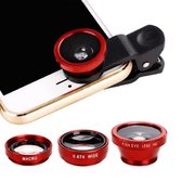 Multifunctionele 3 in 1 telefoon lens kit - Fish lens + macrolens + groothoeklens - Universele fish eye lens - Rood