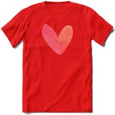 Valentijn Pastel waterverf Hart T-Shirt | Grappig Valentijnsdag Cadeautje voor Hem en Haar | Dames - Heren - Unisex | Kleding Cadeau | - Rood - 3XL