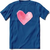 Valentijn Pastel waterverf Hart T-Shirt | Grappig Valentijnsdag Cadeautje voor Hem en Haar | Dames - Heren - Unisex | Kleding Cadeau | - Donker Blauw - 3XL