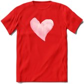 Valentijn Pastel waterverf Hart T-Shirt | Grappig Valentijnsdag Cadeautje voor Hem en Haar | Dames - Heren - Unisex | Kleding Cadeau | - Rood - M