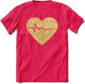 Valentijn Goud Hart T-Shirt | Grappig Valentijnsdag Cadeautje voor Hem en Haar | Dames - Heren - Unisex | Kleding Cadeau | - Roze - S