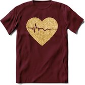 Valentijn Goud Hart T-Shirt | Grappig Valentijnsdag Cadeautje voor Hem en Haar | Dames - Heren - Unisex | Kleding Cadeau | - Burgundy - XL