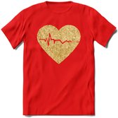 Valentijn Goud Hart T-Shirt | Grappig Valentijnsdag Cadeautje voor Hem en Haar | Dames - Heren - Unisex | Kleding Cadeau | - Rood - M