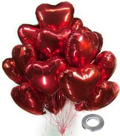Hartvormige ballonnen, folieballonnen, te vullen met helium, voor verjaardag, Valentijnsdag, huwelijk, verloving, 25 stuks, 46 cm, rood