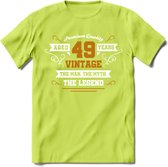 49 Jaar Legend T-Shirt | Goud - Wit | Grappig Verjaardag en Feest Cadeau Shirt | Dames - Heren - Unisex | Tshirt Kleding Kado | - Groen - S