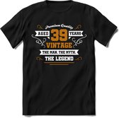 39 Jaar Legend T-Shirt | Goud - Wit | Grappig Verjaardag en Feest Cadeau Shirt | Dames - Heren - Unisex | Tshirt Kleding Kado | - Zwart - 3XL