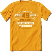 45 Jaar Legend T-Shirt | Goud - Wit | Grappig Verjaardag en Feest Cadeau Shirt | Dames - Heren - Unisex | Tshirt Kleding Kado | - Geel - M
