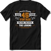 45 Jaar Legend T-Shirt | Goud - Wit | Grappig Verjaardag en Feest Cadeau Shirt | Dames - Heren - Unisex | Tshirt Kleding Kado | - Zwart - L