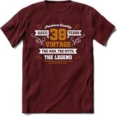 38 Jaar Legend T-Shirt | Goud - Wit | Grappig Verjaardag en Feest Cadeau Shirt | Dames - Heren - Unisex | Tshirt Kleding Kado | - Burgundy - S