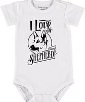 Baby Rompertje met tekst 'Duitse herder/ German shepherd' |Korte mouw l | wit zwart | maat 50/56 | cadeau | Kraamcadeau | Kraamkado