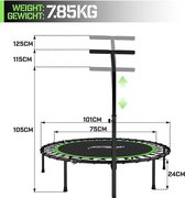 Physionics - Opvouwbare Fitness Trampoline voor Binnen en Buiten - Diameter 101 cm - In hoogte verstelbare handgreep - Max. 120 kg - Met Rubberen Ophanging / Vering - Mini Rebounde