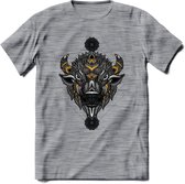 Bizon - Dieren Mandala T-Shirt | Geel | Grappig Verjaardag Zentangle Dierenkop Cadeau Shirt | Dames - Heren - Unisex | Wildlife Tshirt Kleding Kado | - Donker Grijs - Gemaleerd - X