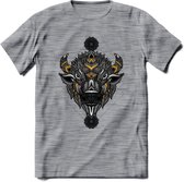 Bizon - Dieren Mandala T-Shirt | Geel | Grappig Verjaardag Zentangle Dierenkop Cadeau Shirt | Dames - Heren - Unisex | Wildlife Tshirt Kleding Kado | - Donker Grijs - Gemaleerd - S